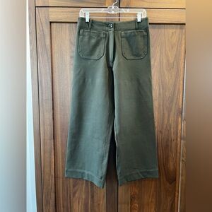 Quince Women's Ponte Cropped Wide-Leg Pants - Olive Green